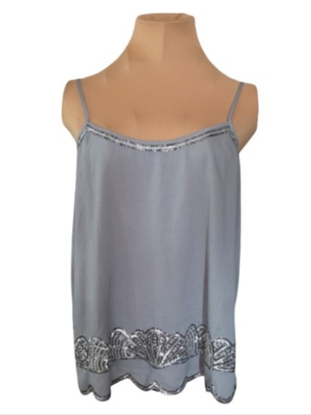 Express Gray Beaded Sequin Open Back Cami Tank Top Small Y2K Party Festival